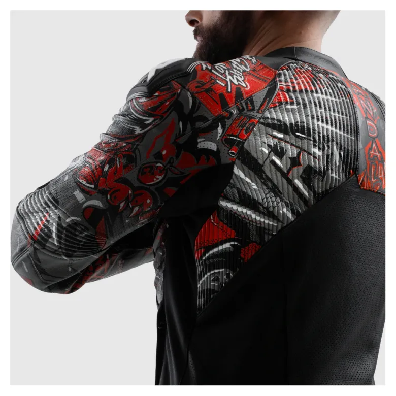 Kurtka skórzana REBELHORN VANDAL 2 Cruze BLACK/DARK GREY/RED czarny szary czerwony