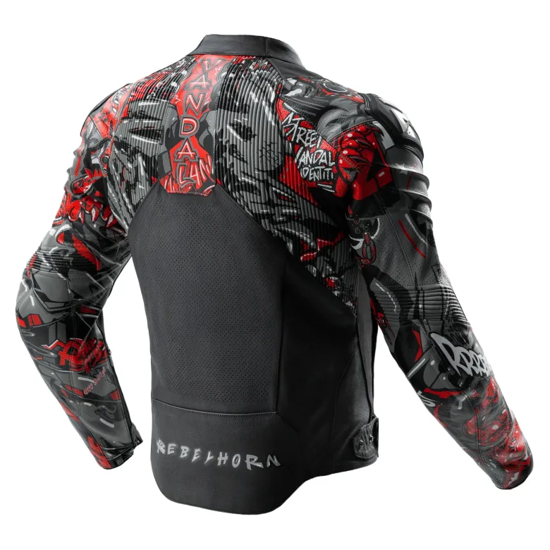 Kurtka skórzana REBELHORN VANDAL 2 Cruze BLACK/DARK GREY/RED czarny szary czerwony