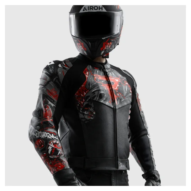 Kurtka skórzana REBELHORN VANDAL 2 Cruze BLACK/DARK GREY/RED czarny szary czerwony
