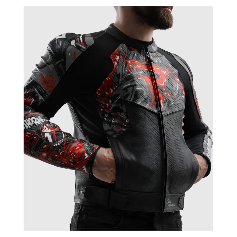 Kurtka skórzana REBELHORN VANDAL 2 Cruze BLACK/DARK GREY/RED czarny szary czerwony