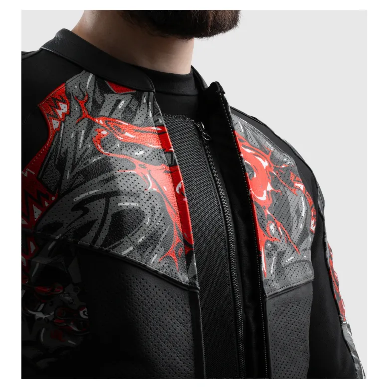 Kurtka skórzana REBELHORN VANDAL 2 Cruze BLACK/DARK GREY/RED czarny szary czerwony