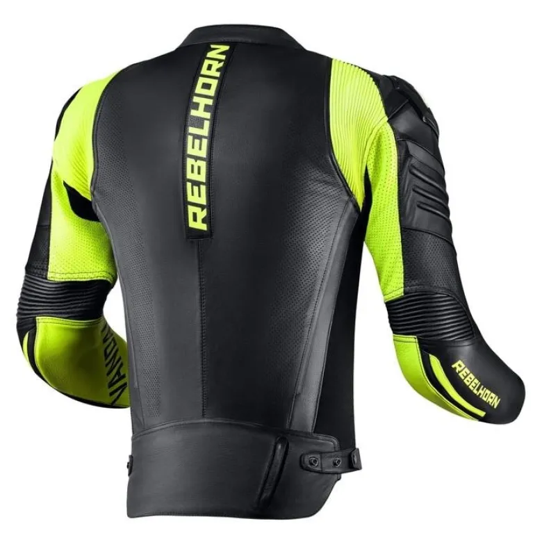 Kurtka skórzana REBELHORN VANDAL BLACK/FLO YELLOW czarny żółty fluo