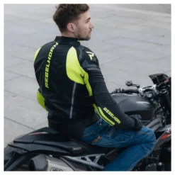 Kurtka skórzana REBELHORN VANDAL BLACK/FLO YELLOW czarny żółty fluo
