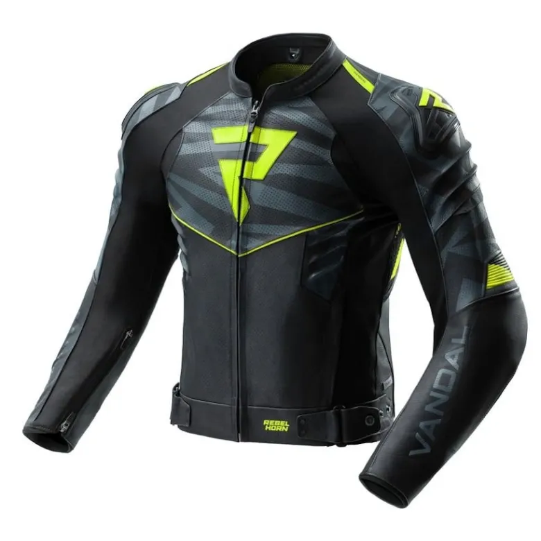 Kurtka skórzana REBELHORN VANDAL 2 BLACK/GREY/FLUO YELLOW czarny szary żółty fluo