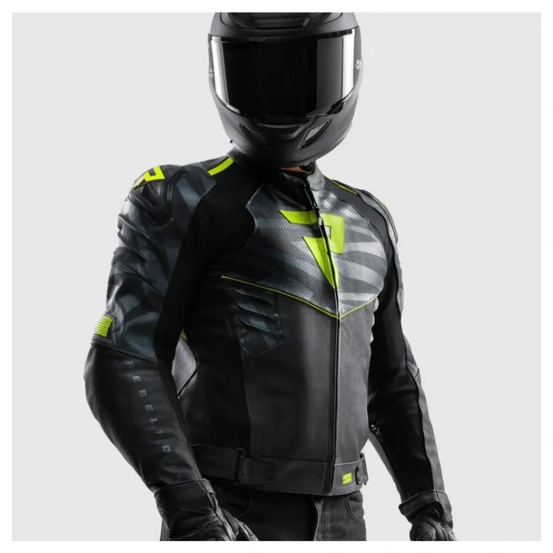 Kurtka skórzana REBELHORN VANDAL 2 BLACK/GREY/FLUO YELLOW czarny szary żółty fluo