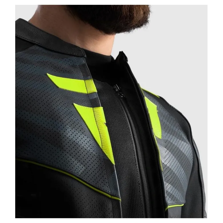 Kurtka skórzana REBELHORN VANDAL 2 BLACK/GREY/FLUO YELLOW czarny szary żółty fluo