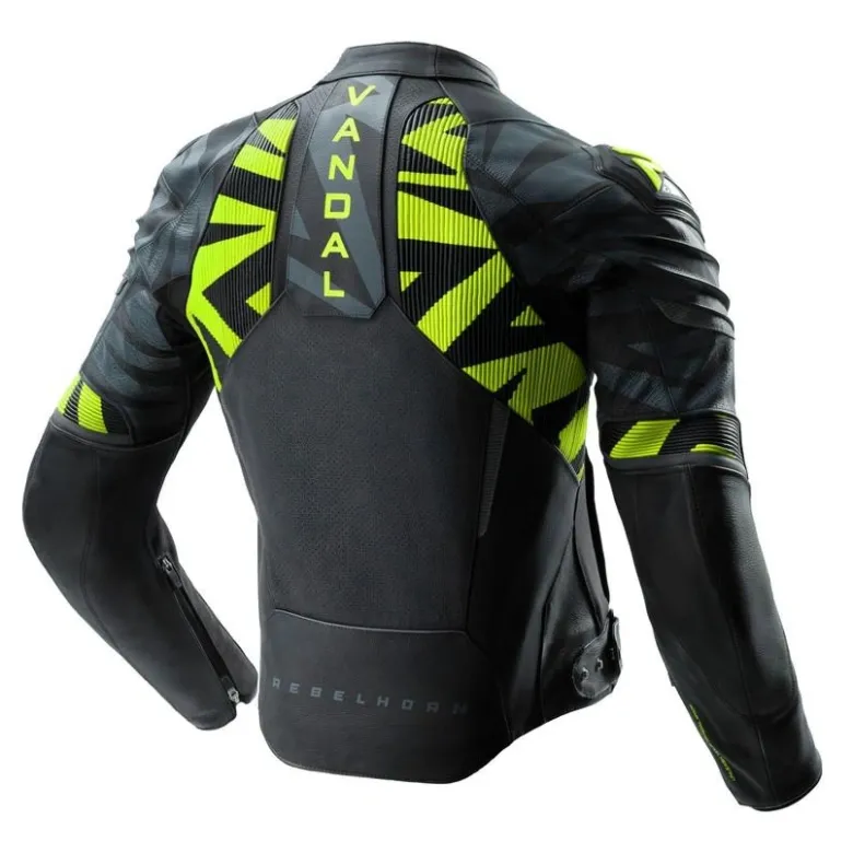 Kurtka skórzana REBELHORN VANDAL 2 BLACK/GREY/FLUO YELLOW czarny szary żółty fluo