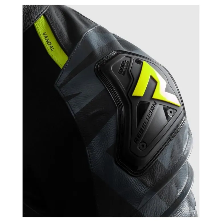 Kurtka skórzana REBELHORN VANDAL 2 BLACK/GREY/FLUO YELLOW czarny szary żółty fluo