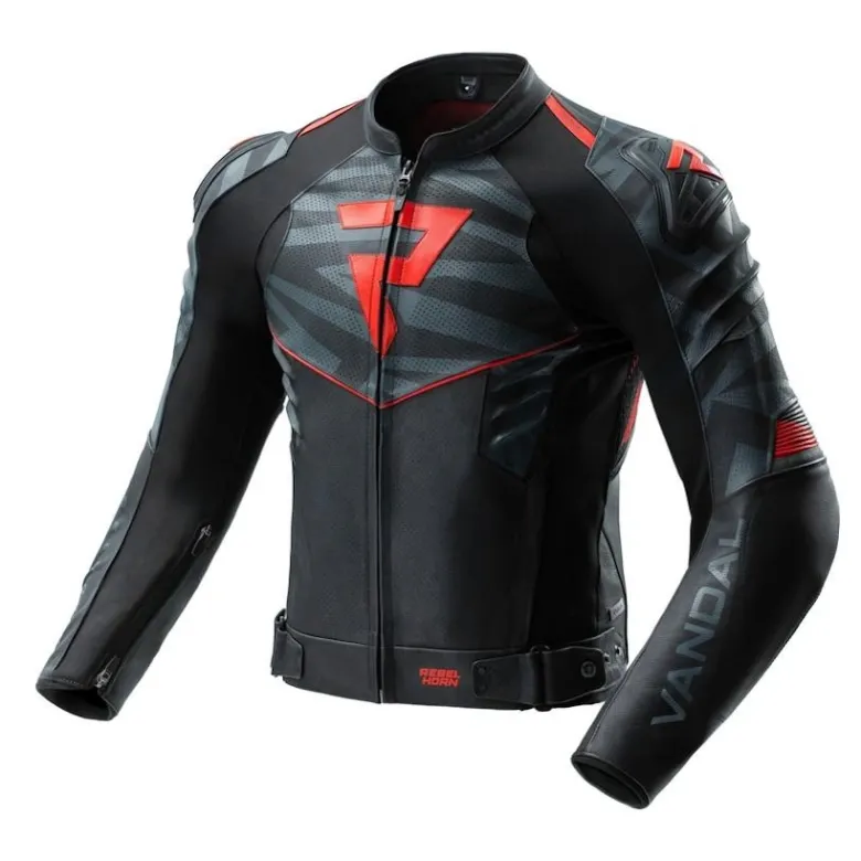 Kurtka skórzana REBELHORN VANDAL 2 BLACK/GREY/FLUO RED czarny szary czerwony fluo