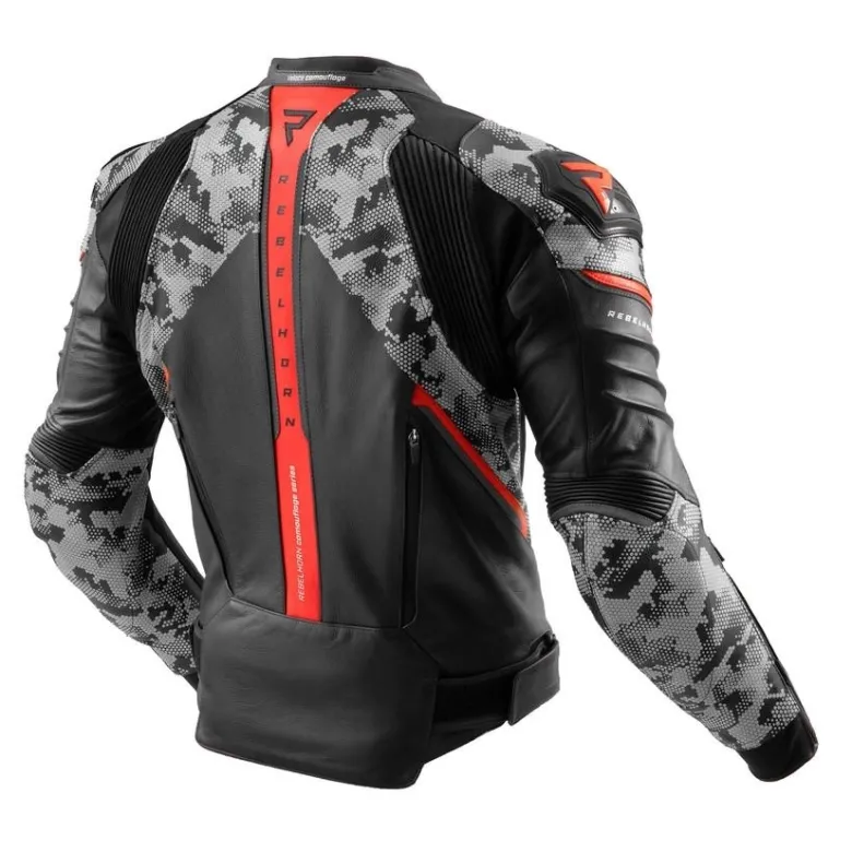 Kurtka skórzana REBELHORN VELOCE CAMO BLACK/GREY/FLUO RED czarny szary czerwony fluo