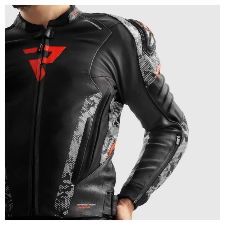 Kurtka skórzana REBELHORN VELOCE CAMO BLACK/GREY/FLUO RED czarny szary czerwony fluo