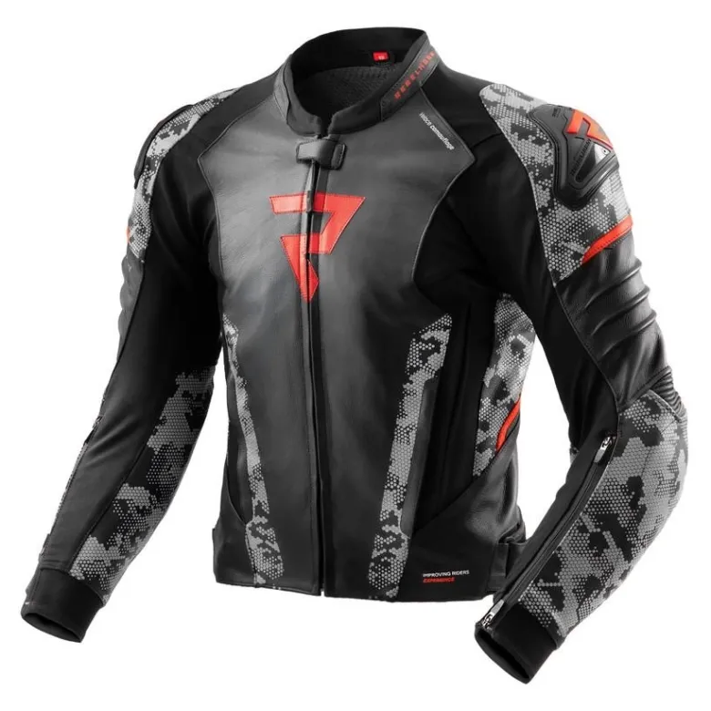Kurtka skórzana REBELHORN VELOCE CAMO BLACK/GREY/FLUO RED czarny szary czerwony fluo