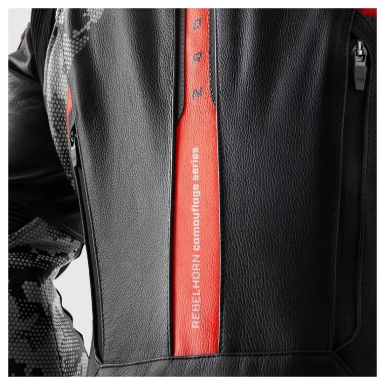 Kurtka skórzana REBELHORN VELOCE CAMO BLACK/GREY/FLUO RED czarny szary czerwony fluo