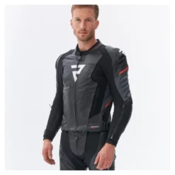 Kurtka skórzana REBELHORN VELOCE BLACK/GREY/FLUO RED czarny szary czerwony fluo