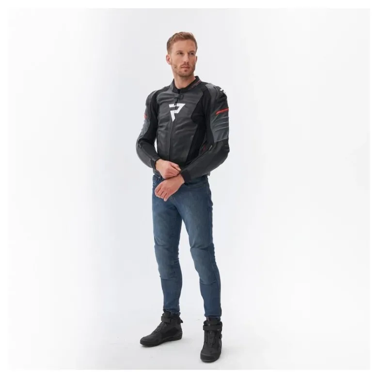 Kurtka skórzana REBELHORN VELOCE BLACK/GREY/FLUO RED czarny szary czerwony fluo