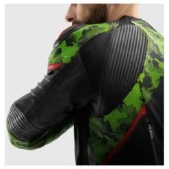 Kurtka skórzana REBELHORN VELOCE CAMO BLACK/GREEN/FLUO RED czarny zielony czerwony fluo
