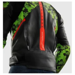 Kurtka skórzana REBELHORN VELOCE CAMO BLACK/GREEN/FLUO RED czarny zielony czerwony fluo