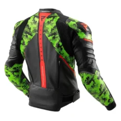 Kurtka skórzana REBELHORN VELOCE CAMO BLACK/GREEN/FLUO RED czarny zielony czerwony fluo