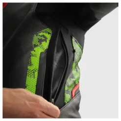 Kurtka skórzana REBELHORN VELOCE CAMO BLACK/GREEN/FLUO RED czarny zielony czerwony fluo