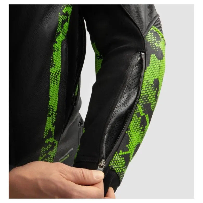 Kurtka skórzana REBELHORN VELOCE CAMO BLACK/GREEN/FLUO RED czarny zielony czerwony fluo