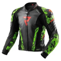 Kurtka skórzana REBELHORN VELOCE CAMO BLACK/GREEN/FLUO RED czarny zielony czerwony fluo
