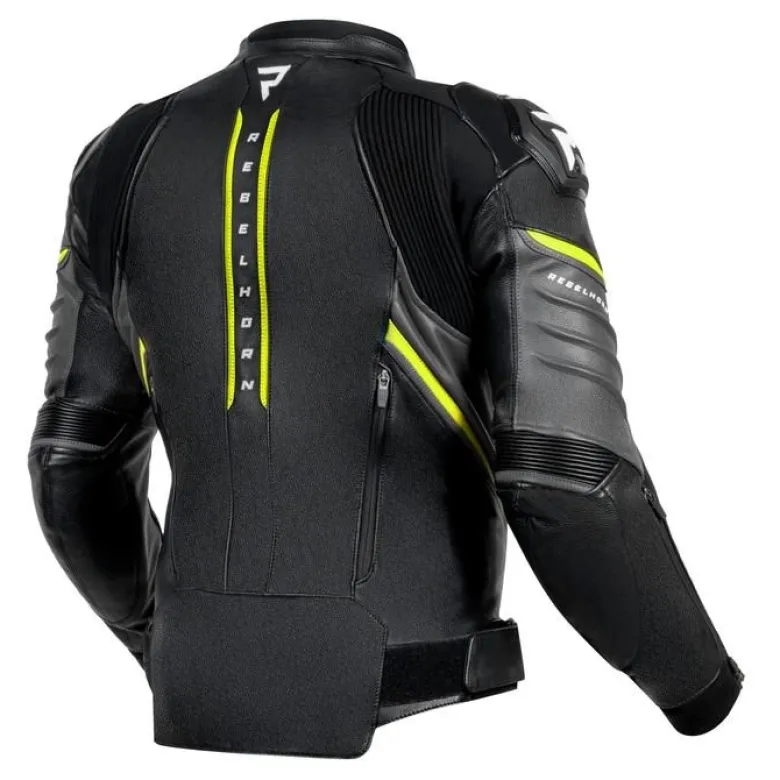 Kurtka skórzana REBELHORN VELOCE BLACK/GREY/FLUO YELLOW czarny szary żółty fluo