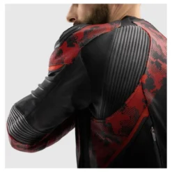 Kurtka skórzana REBELHORN VELOCE CAMO BLACK/FLUO RED czarny czerwony fluo
