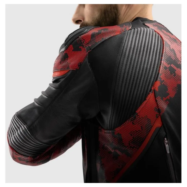 Kurtka skórzana REBELHORN VELOCE CAMO BLACK/FLUO RED czarny czerwony fluo