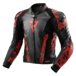 Kurtka skórzana REBELHORN VELOCE CAMO BLACK/FLUO RED czarny czerwony fluo