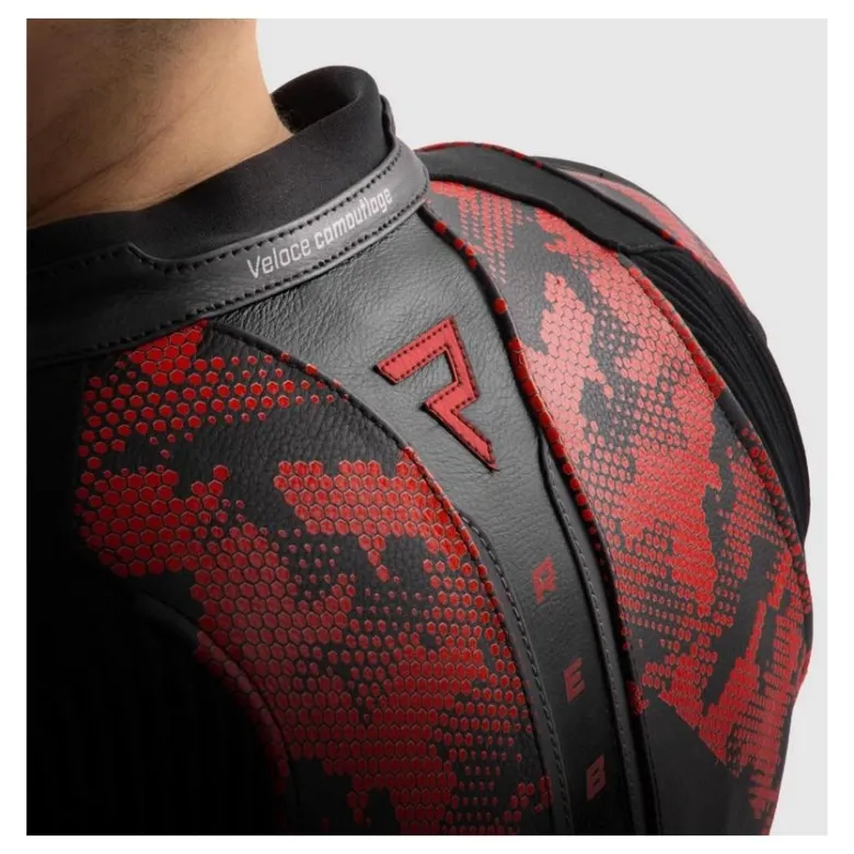 Kurtka skórzana REBELHORN VELOCE CAMO BLACK/FLUO RED czarny czerwony fluo
