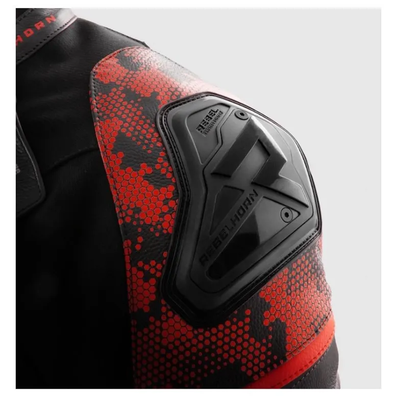 Kurtka skórzana REBELHORN VELOCE CAMO BLACK/FLUO RED czarny czerwony fluo
