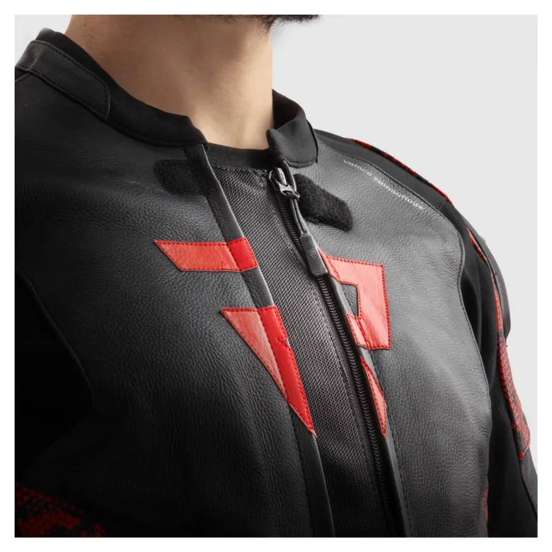 Kurtka skórzana REBELHORN VELOCE CAMO BLACK/FLUO RED czarny czerwony fluo