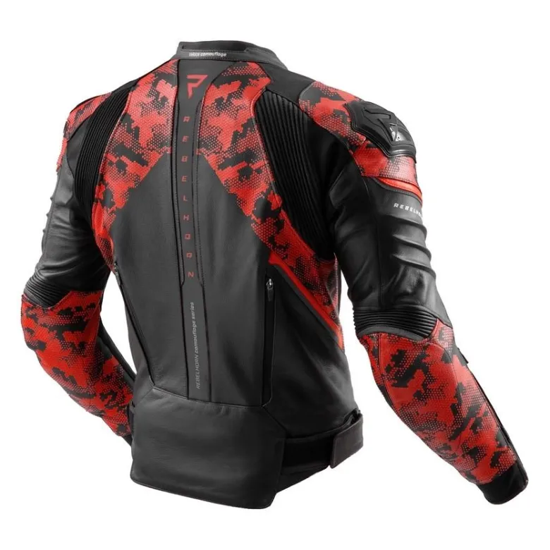 Kurtka skórzana REBELHORN VELOCE CAMO BLACK/FLUO RED czarny czerwony fluo