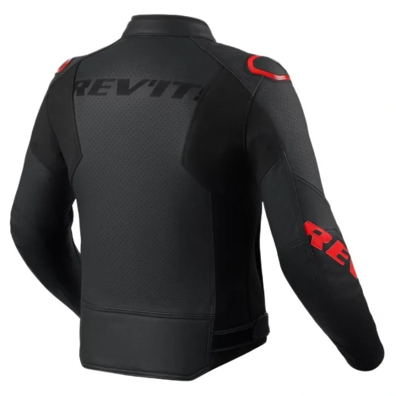 Kurtka skórzana REVIT QUADRATIC BLACK/NEON RED czarny czerwony fluo