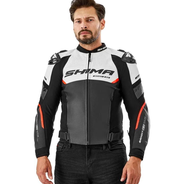 Kurtka skórzana SHIMA BANDIT 2.0 RED czarny czerwony biały