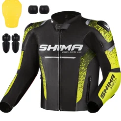 Kurtka skórzana SHIMA STR 2.0 BLACK/FLUO czarny żółty fluo