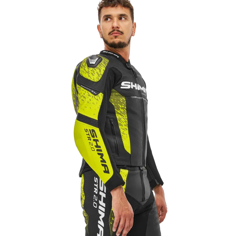 Kurtka skórzana SHIMA STR 2.0 BLACK/FLUO czarny żółty fluo