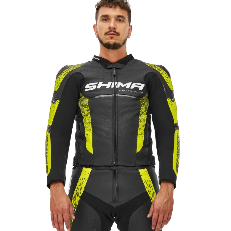 Kurtka skórzana SHIMA STR 2.0 BLACK/FLUO czarny żółty fluo