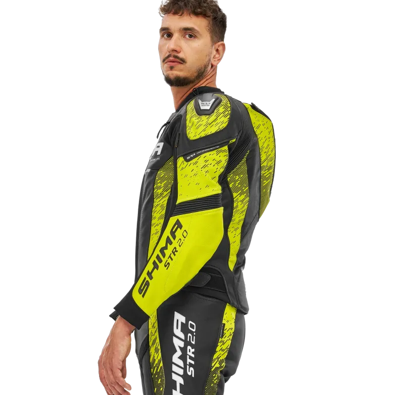 Kurtka skórzana SHIMA STR 2.0 BLACK/FLUO czarny żółty fluo