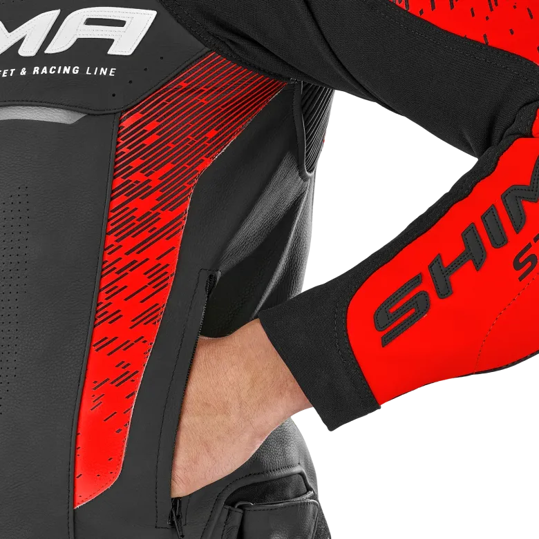 Kurtka skórzana SHIMA STR 2.0 BRIGHT RED czarny czerwony fluo
