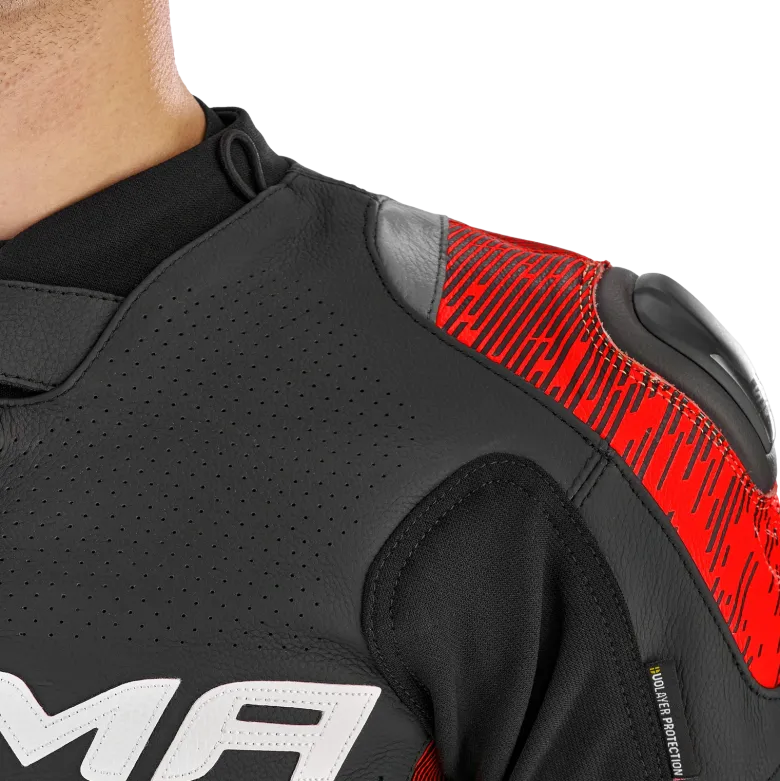 Kurtka skórzana SHIMA STR 2.0 BRIGHT RED czarny czerwony fluo