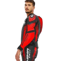 Kurtka skórzana SHIMA STR 2.0 BRIGHT RED czarny czerwony fluo