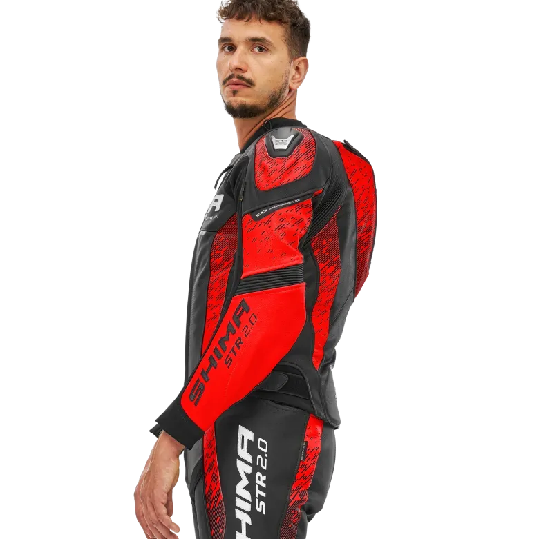 Kurtka skórzana SHIMA STR 2.0 BRIGHT RED czarny czerwony fluo
