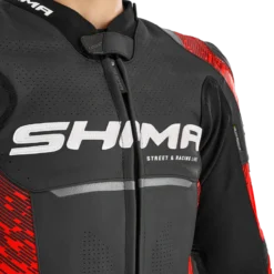 Kurtka skórzana SHIMA STR 2.0 BRIGHT RED czarny czerwony fluo