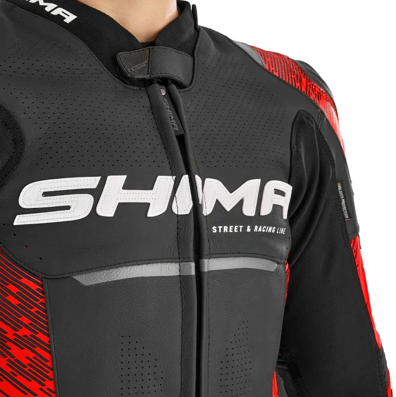 Kurtka skórzana SHIMA STR 2.0 BRIGHT RED czarny czerwony fluo