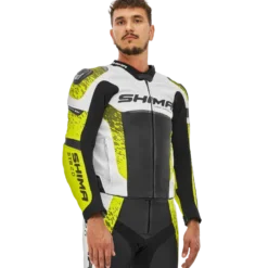Kurtka skórzana SHIMA STR 2.0 FLUO czarny biały żółty fluo