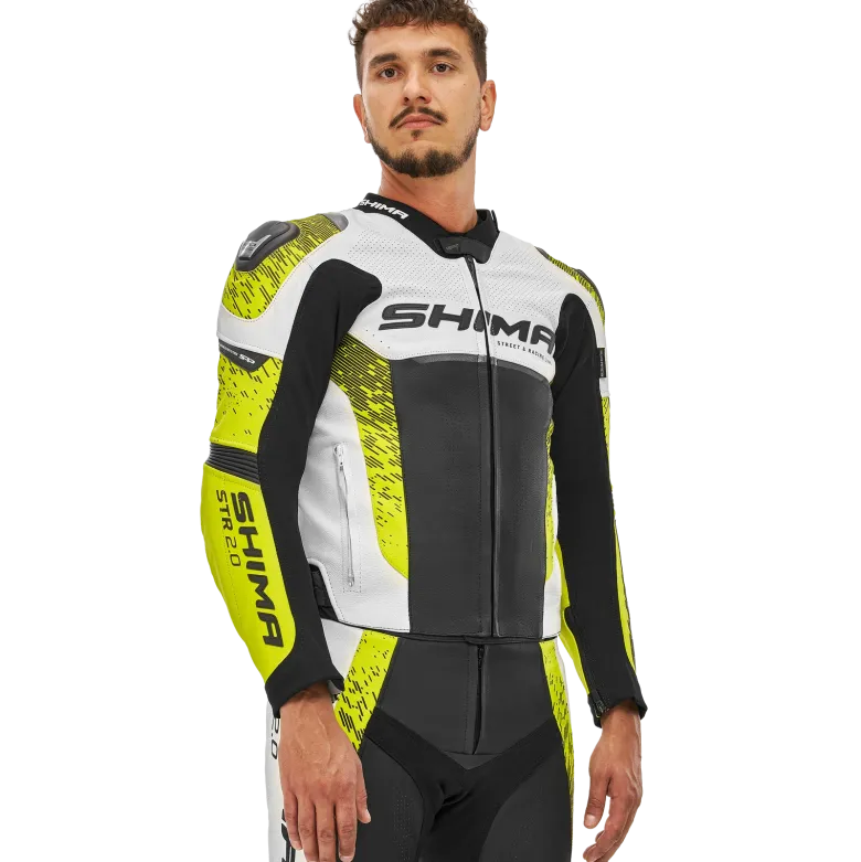 Kurtka skórzana SHIMA STR 2.0 FLUO czarny biały żółty fluo