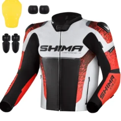 Kurtka skórzana SHIMA STR 2.0 RED FLUO czarny biały czerwony fluo