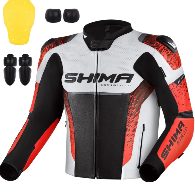 Kurtka skórzana SHIMA STR 2.0 RED FLUO czarny biały czerwony fluo