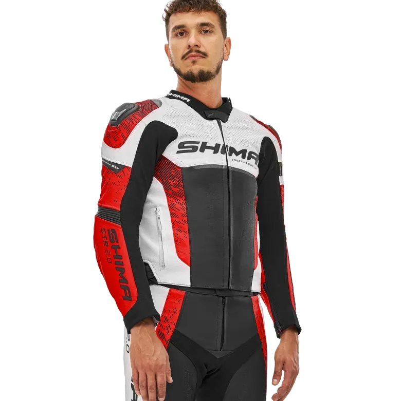 Kurtka skórzana SHIMA STR 2.0 RED FLUO czarny biały czerwony fluo